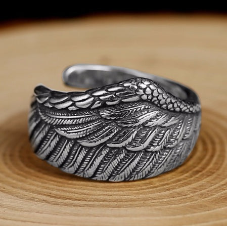 Corvino Sterling Silver Eagle Wing Ring for Men and Women