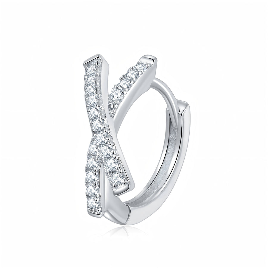 Marisol Sterling Silver Moissanite Cross Huggie Hoop Earrings for Women