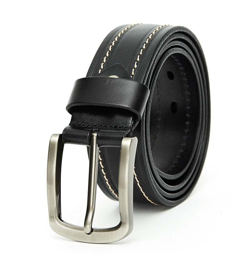 Gerardo Leather Stitched Pin Buckle Belt for Men