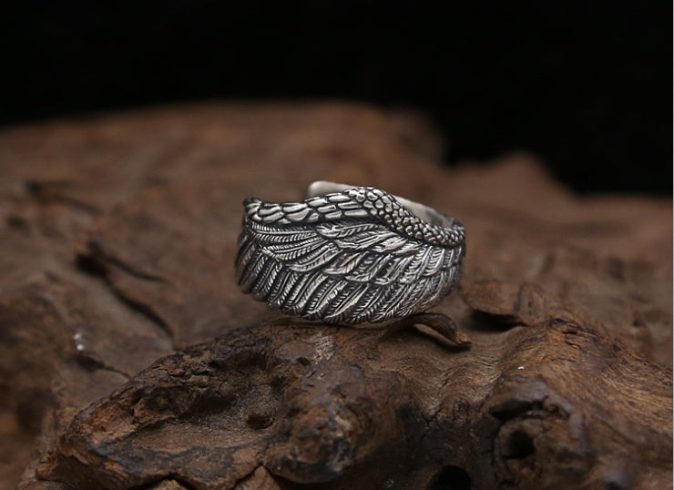 Corvino Sterling Silver Eagle Wing Ring for Men and Women