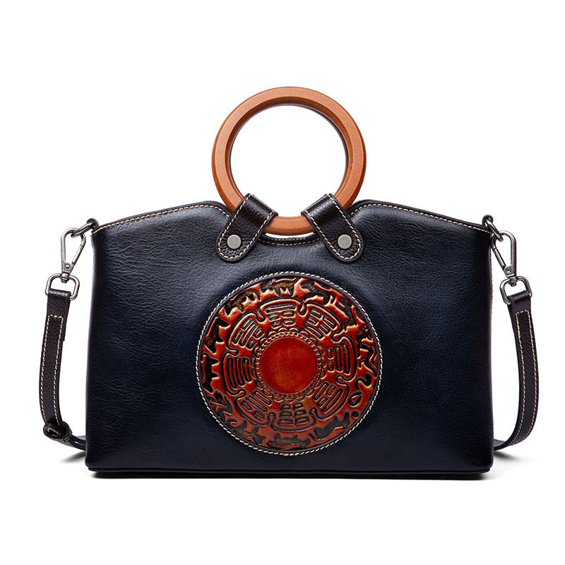 Rachele Leather Embossed Top Handle Handbag for Women