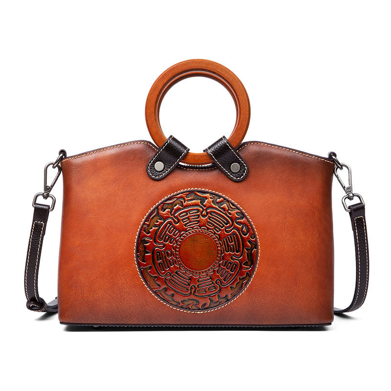Rachele Leather Embossed Top Handle Handbag for Women
