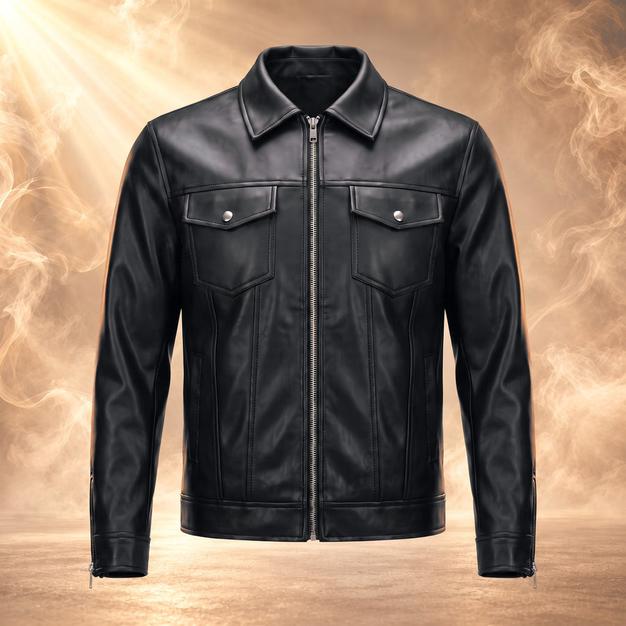 Rocco Leather Shirt Collar Zip Jacket for Men