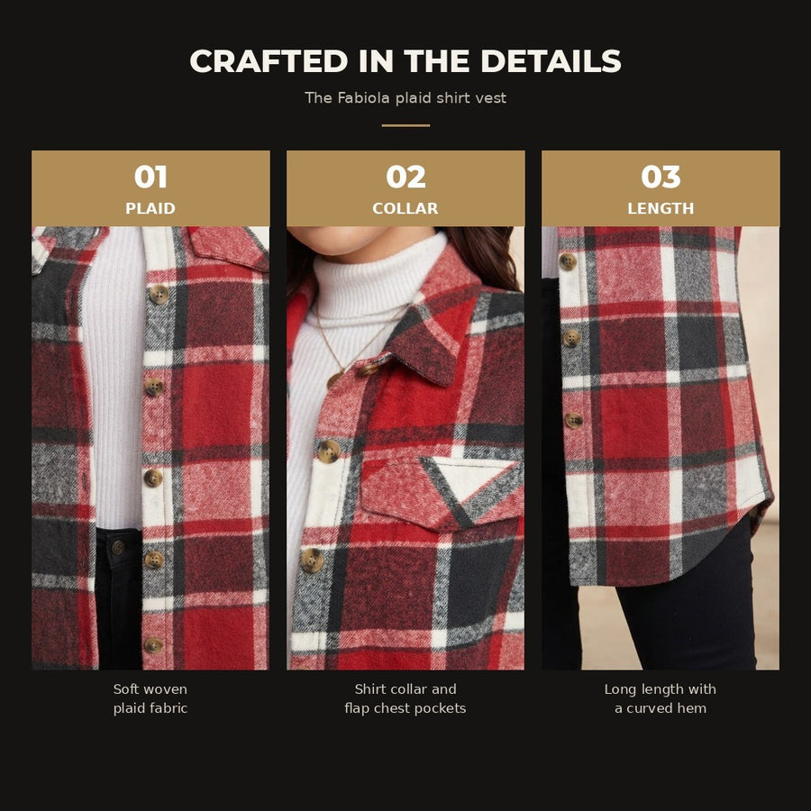 Fabiola Plaid Sleeveless Button Front Shirt Vest for Women