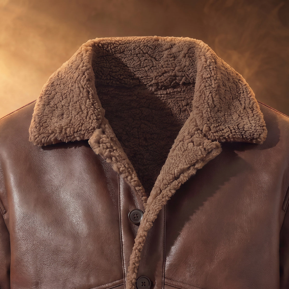 Vincenzo sherpa-lined faux leather jacket, Brown, sherpa spread collar close-up