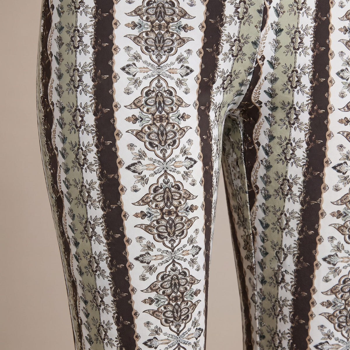 Serena flare pants, White Tribal, vertical print close-up