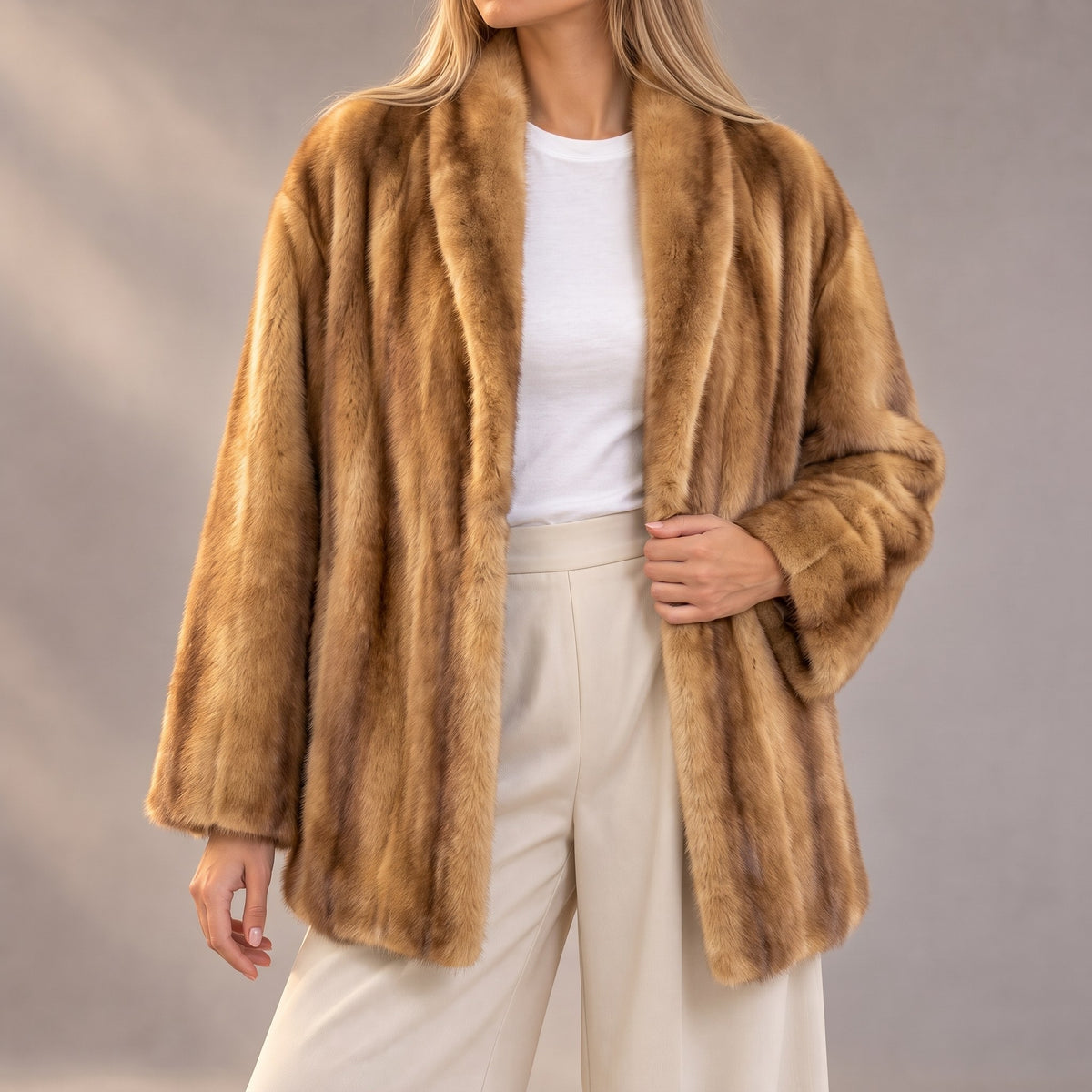 Viviana short plush fur coat in golden brown