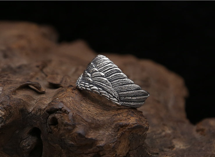 Corvino Sterling Silver Eagle Wing Ring for Men and Women