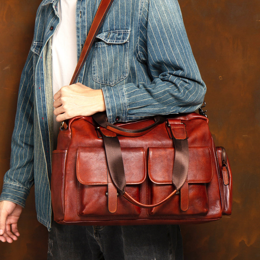Tancredi Leather Travel Tote Bag for Men