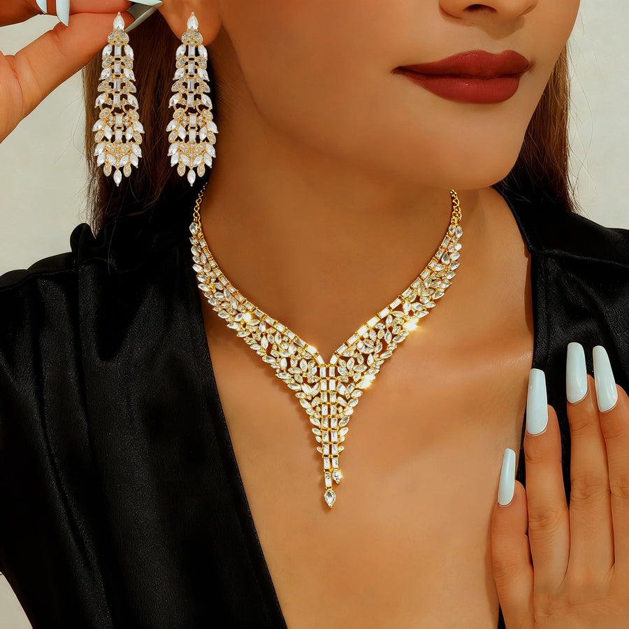 Delphine Statement V Necklace and Earrings Set for Women