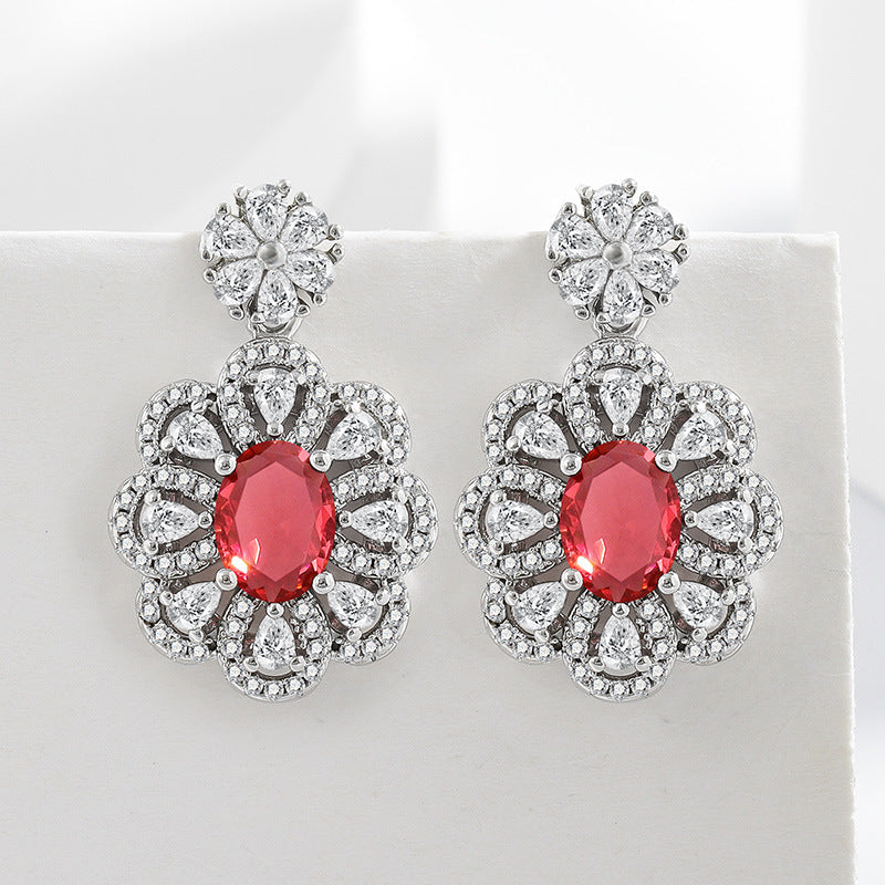 Benedetta Red Cubic Zirconia Flower Jewelry Set for Women
