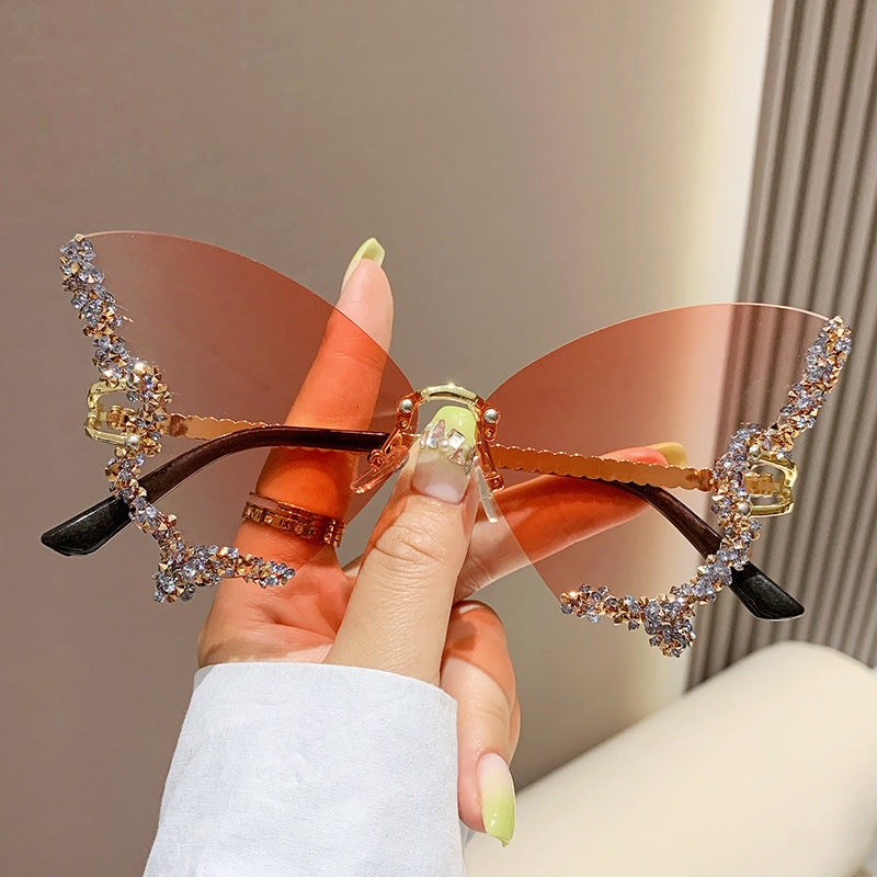 Iolanda Rhinestone Butterfly Rimless Sunglasses for Women