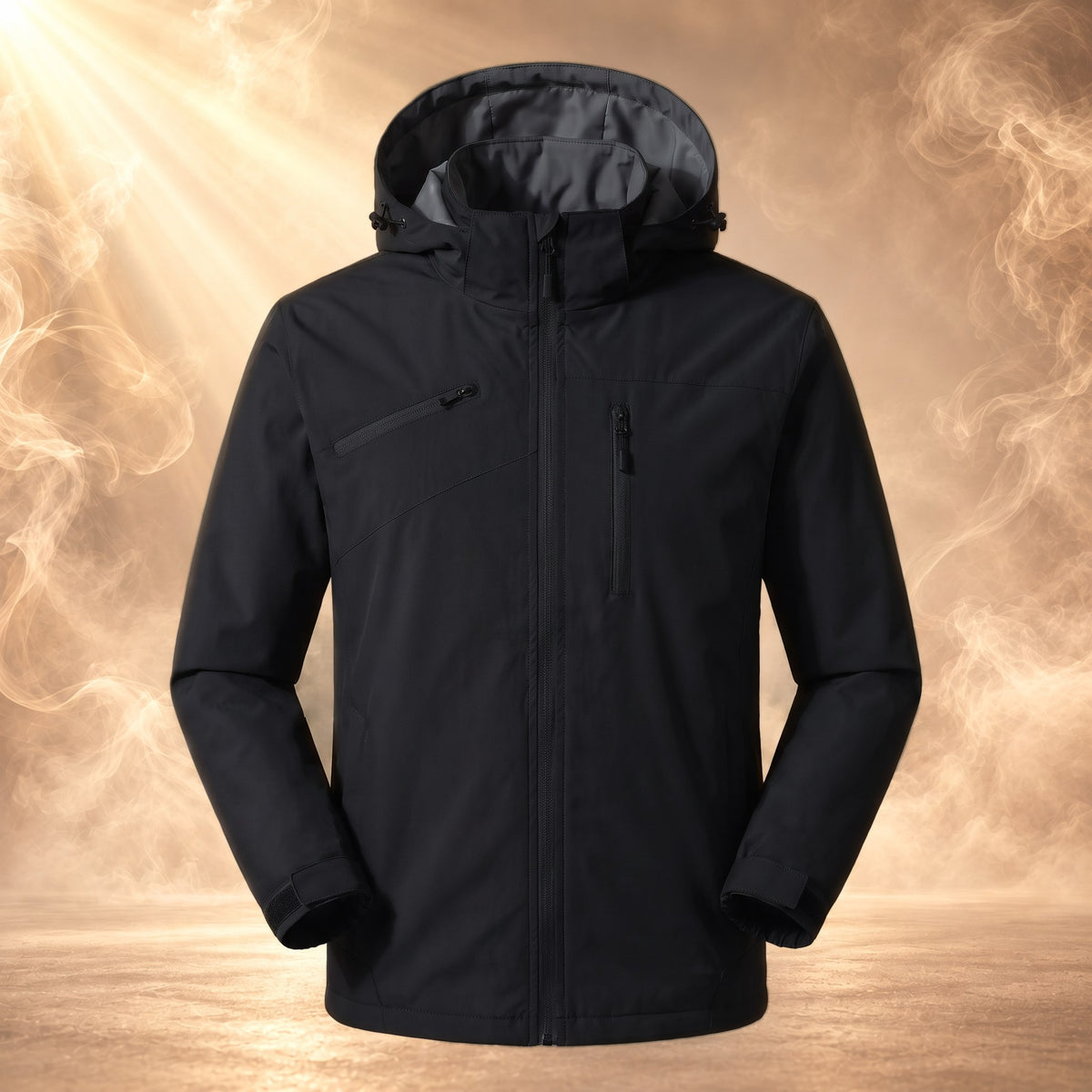 Sebastiano hooded windbreaker jacket, Black thin shell, front