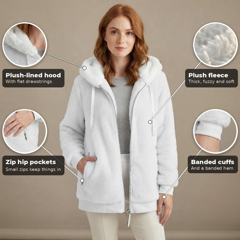 Donata hooded plush fleece jacket, White, key features