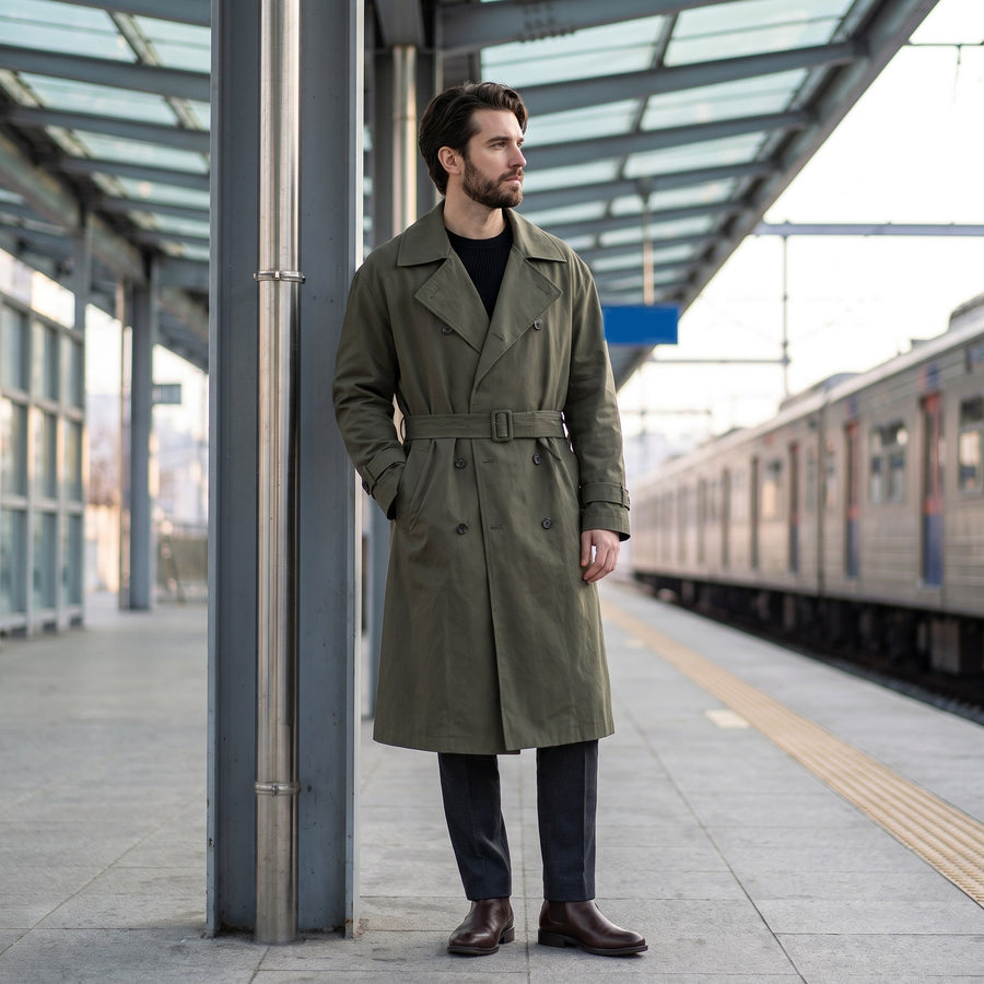 Lorenzo Double-Breasted Cotton Trench Coat for Men