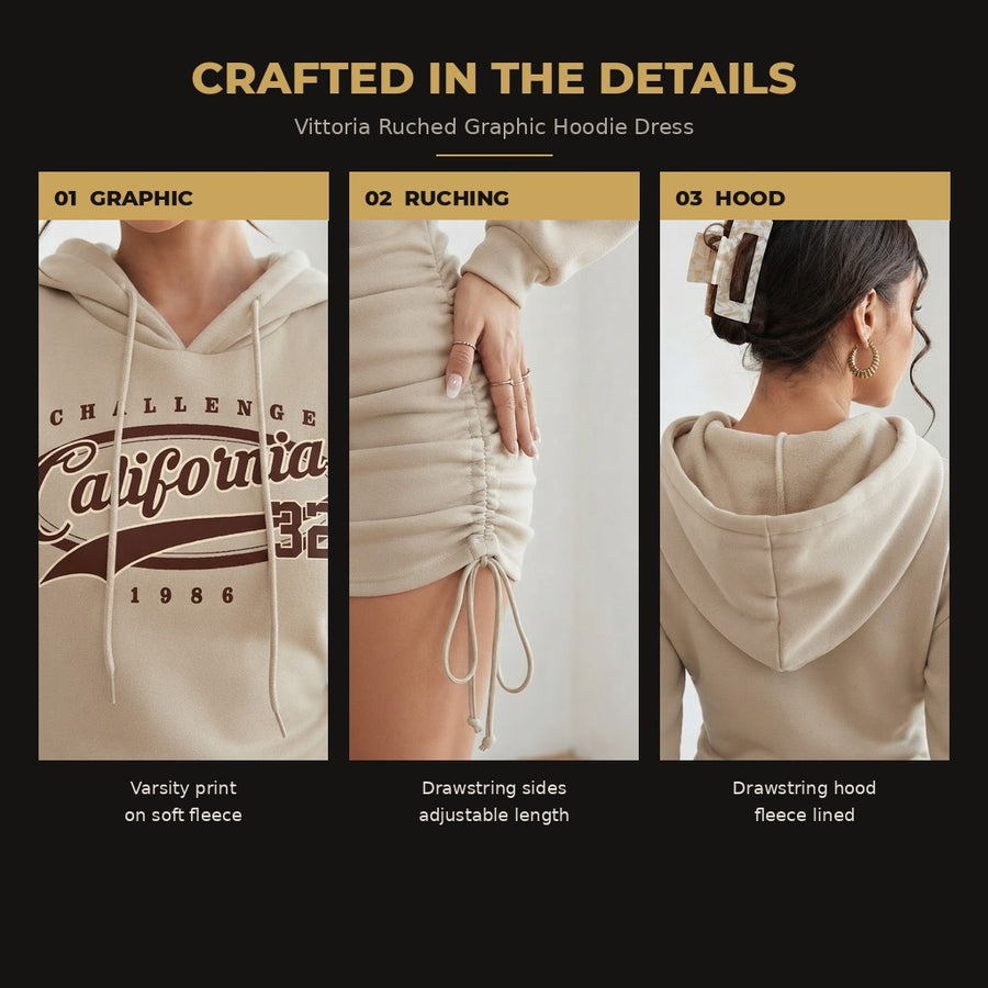 Vittoria Ruched Graphic Hoodie Dress for Women