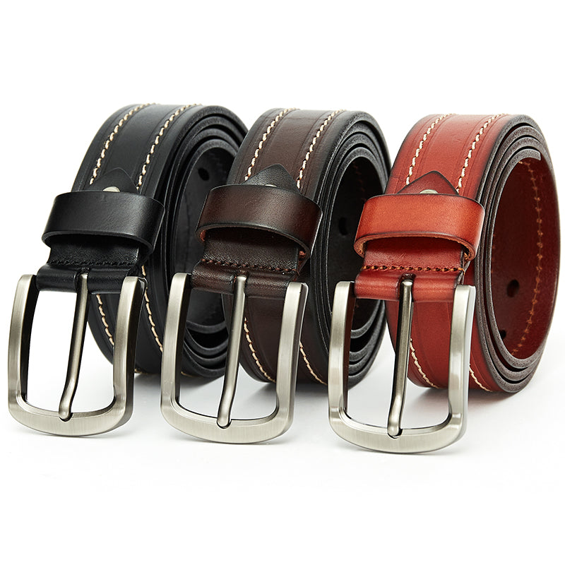 Gerardo Leather Stitched Pin Buckle Belt for Men