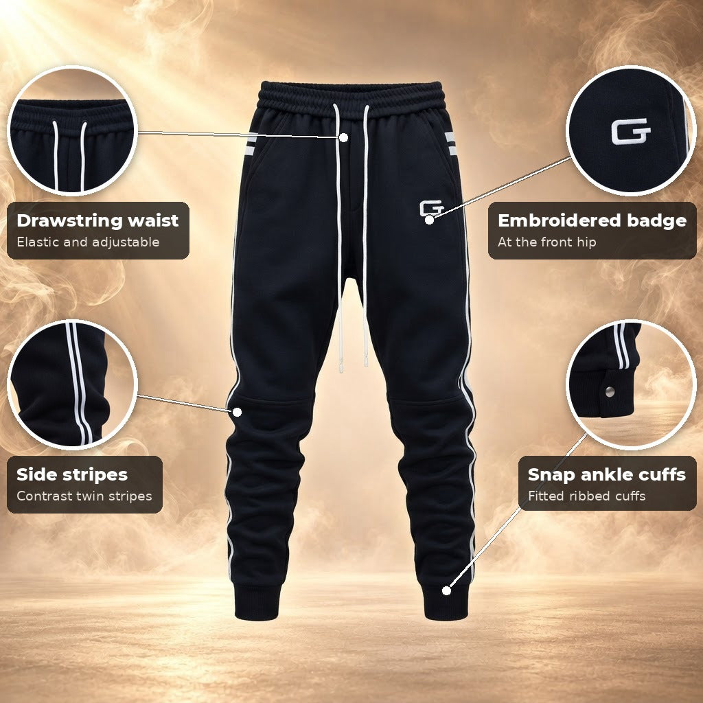 Gino side stripe jogger pants, Black, key features