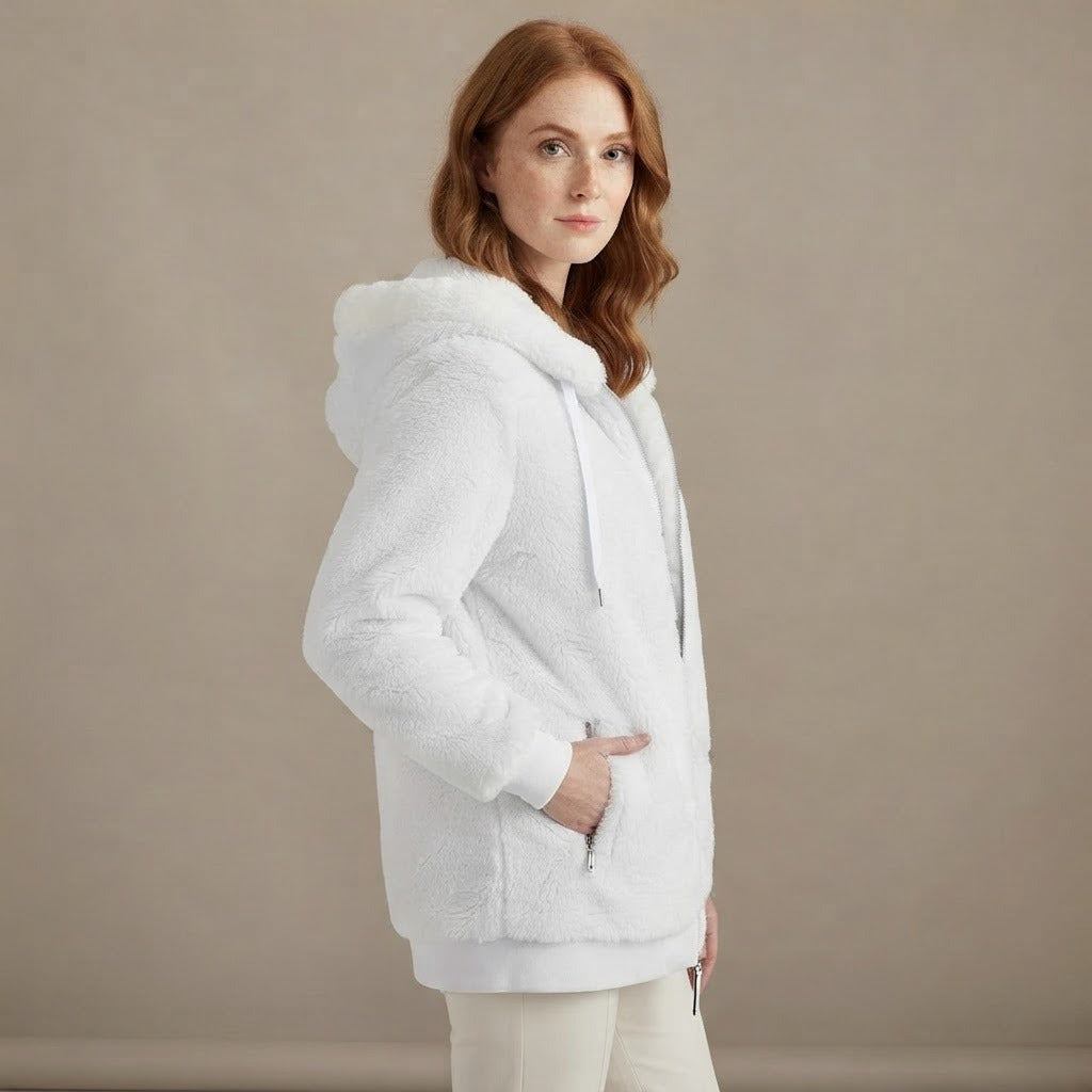 Donata hooded plush fleece jacket, White, side
