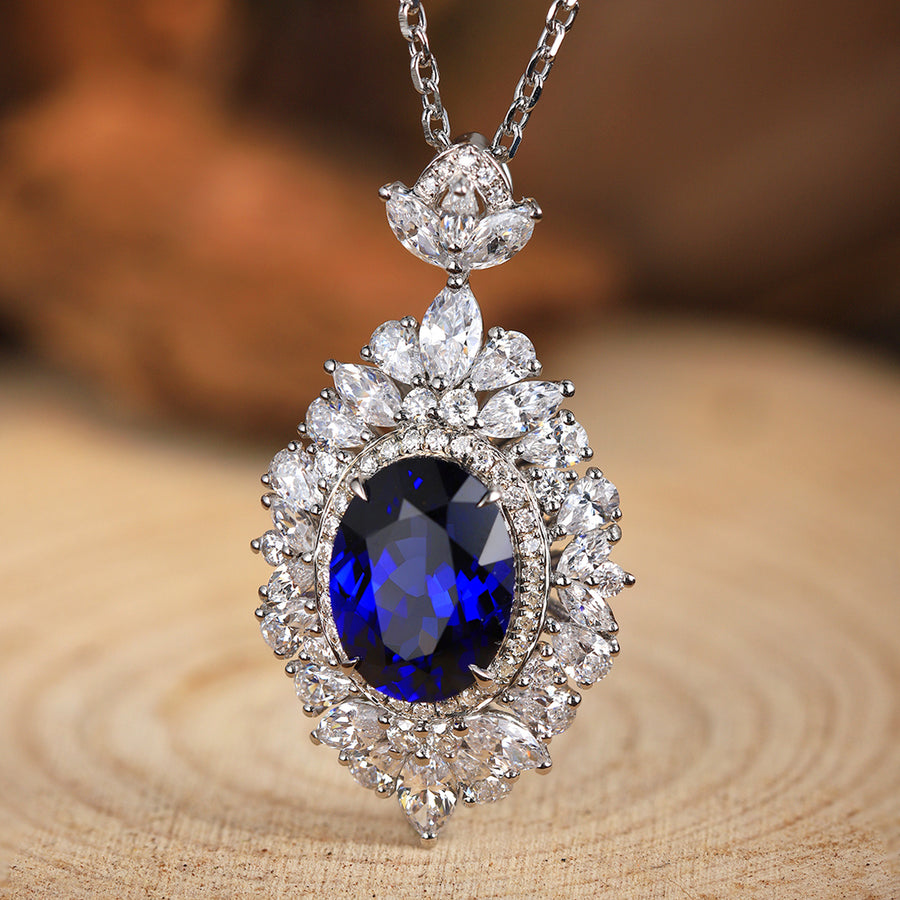 Liliana Sterling Silver Lab-Created Gemstone Halo Pendant Necklace for Women