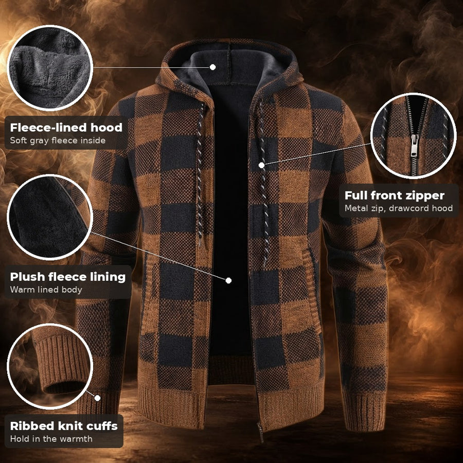 Ignazio Fleece Lined Plaid Hooded Sweater Jacket for Men