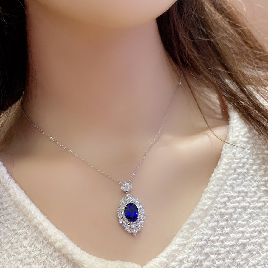 Liliana Sterling Silver Lab-Created Gemstone Halo Pendant Necklace for Women