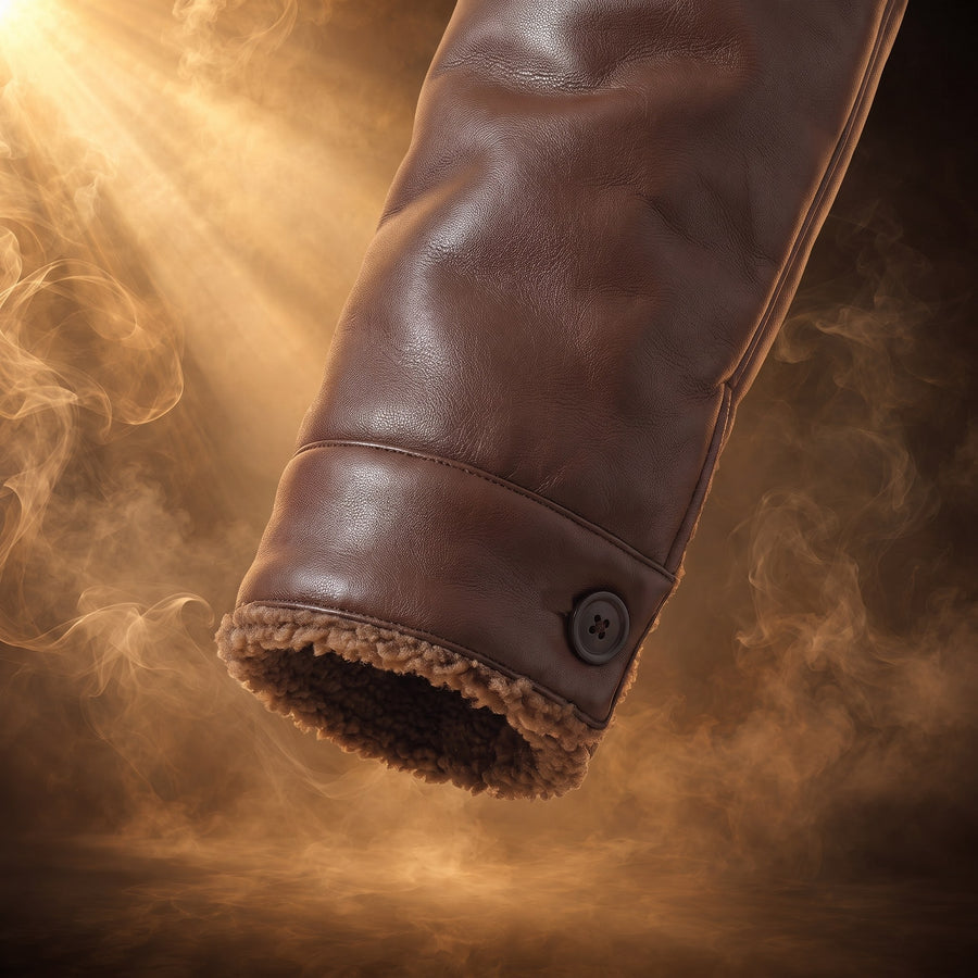 Vincenzo Sherpa-Lined Leather Button-Up Jacket for Men