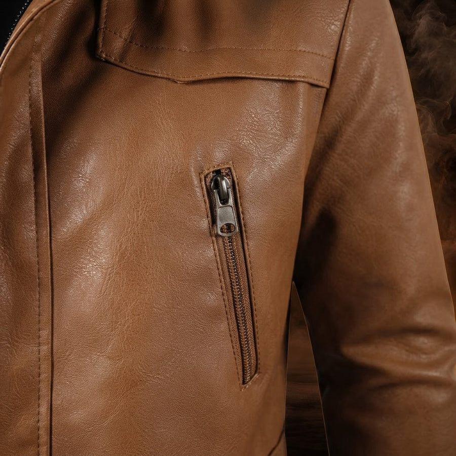 Davide Hooded Mid-Length Leather Coat for Men