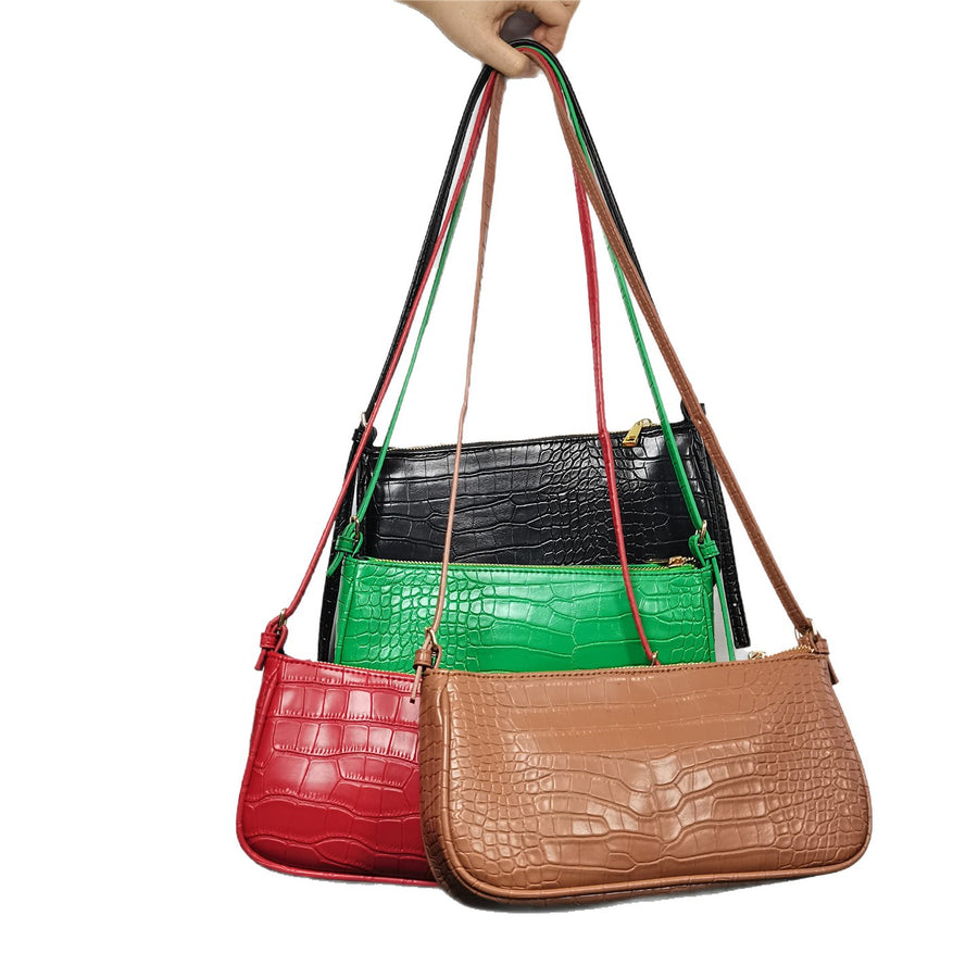 Emanuela Croc Embossed Baguette Shoulder Bag for Women