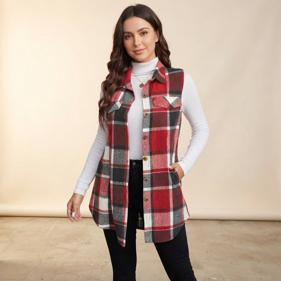 Fabiola Plaid Sleeveless Button Front Shirt Vest for Women