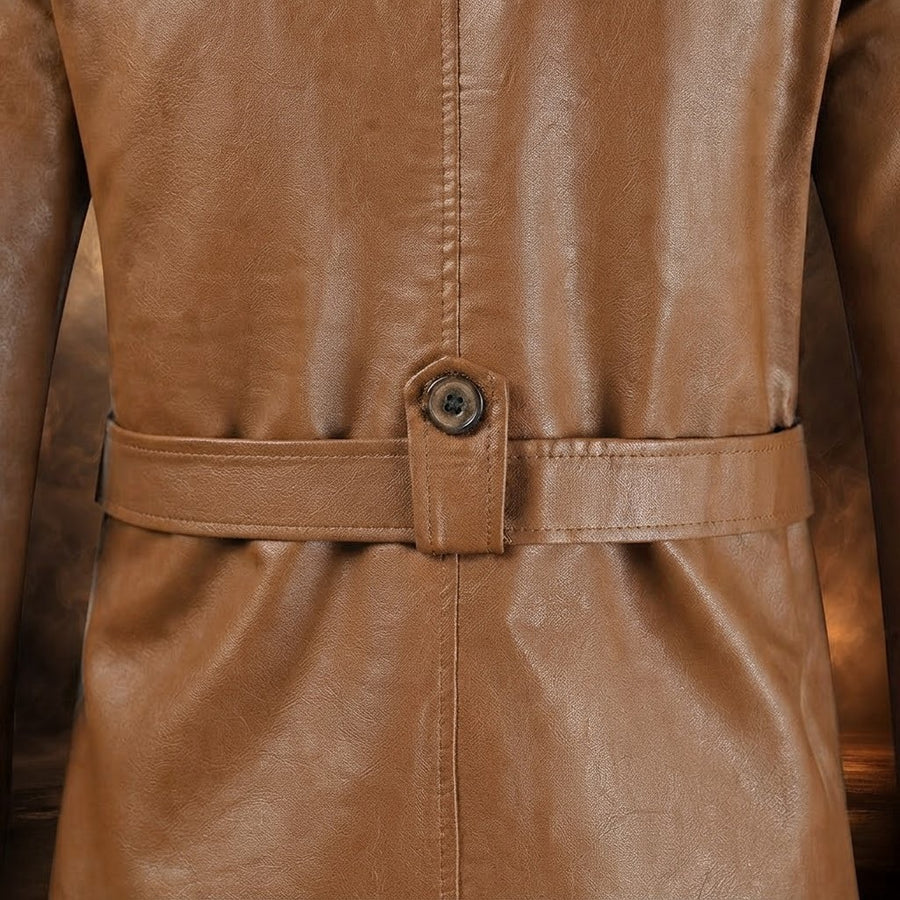Davide Hooded Mid-Length Leather Coat for Men