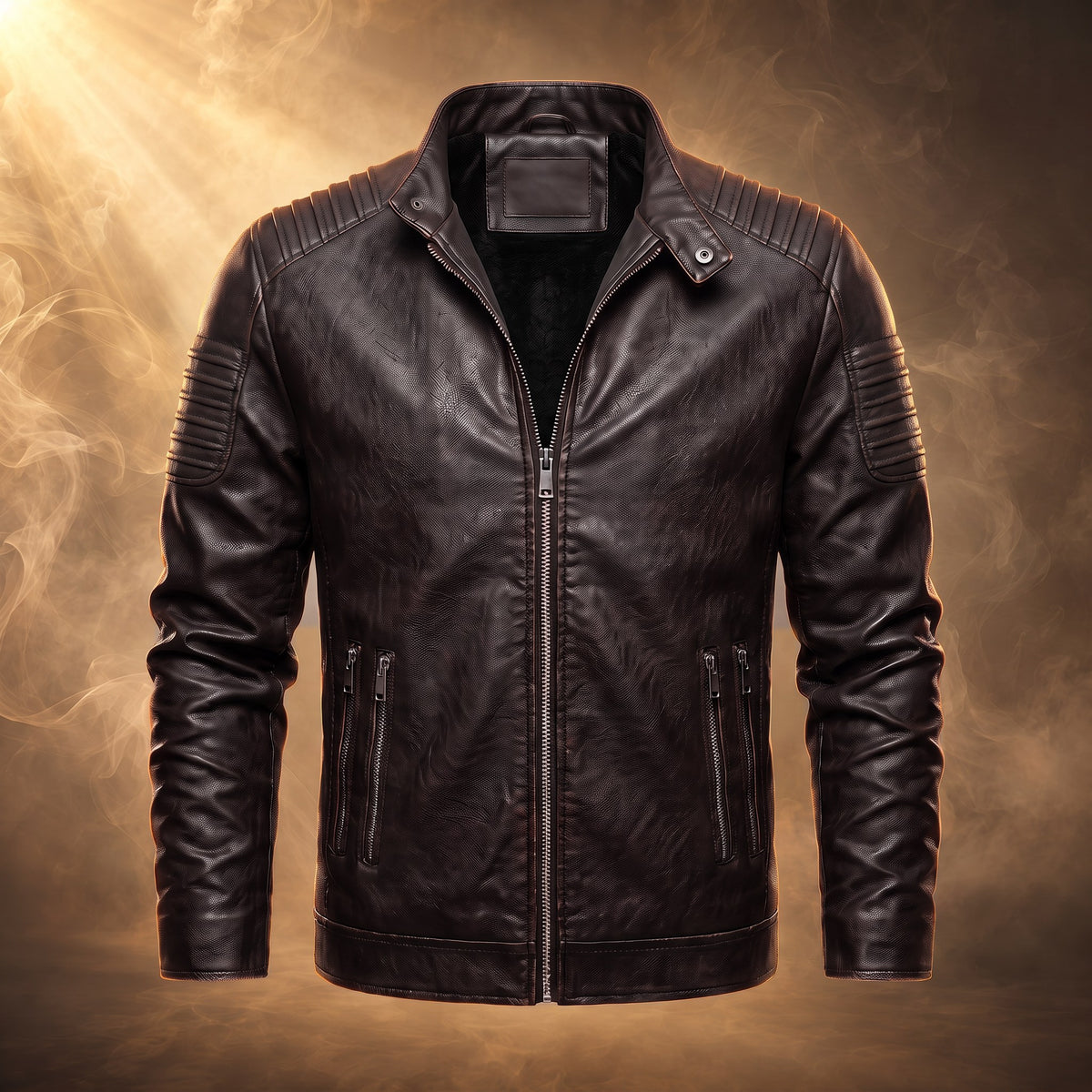 Umberto moto jacket, Dark Brown, front view