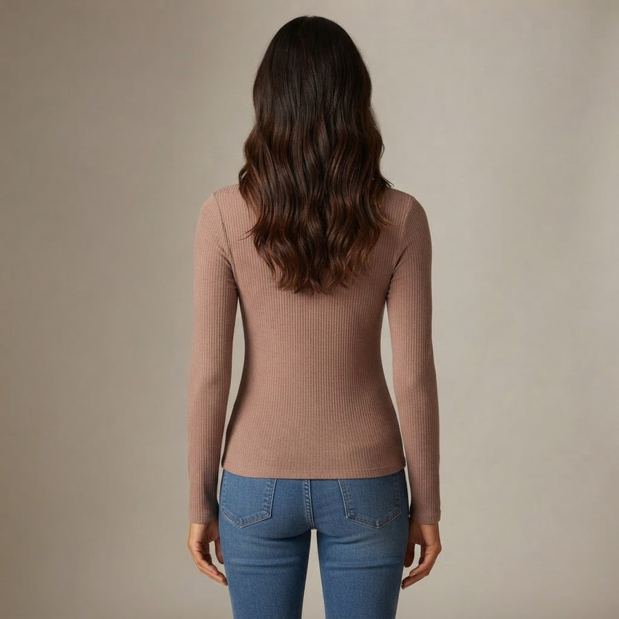 Elisa Ribbed Knit Half Zip Long Sleeve Top for Women