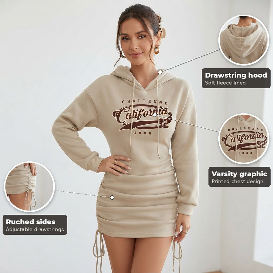 Vittoria Ruched Graphic Hoodie Dress for Women