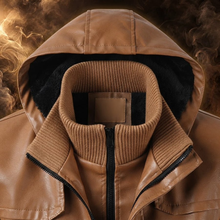Davide Hooded Mid-Length Leather Coat for Men