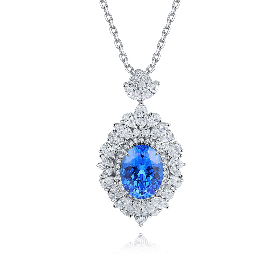 Liliana Sterling Silver Lab-Created Gemstone Halo Pendant Necklace for Women
