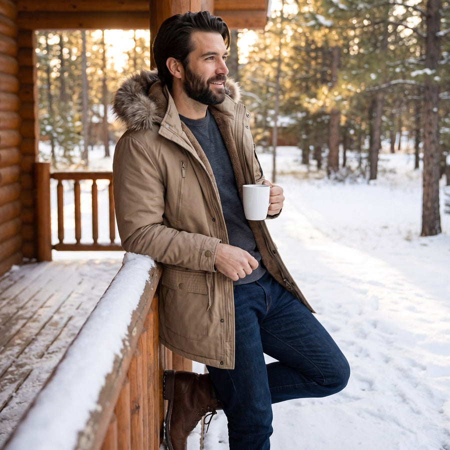 Jasper Fleece-Lined Fur Hood Parka for Men