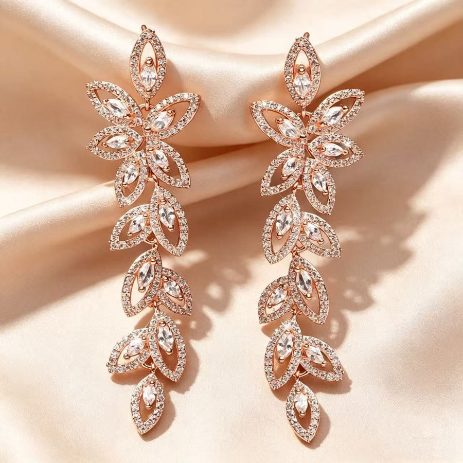 Ginevra Floral Marquise Long Drop Earrings for Women