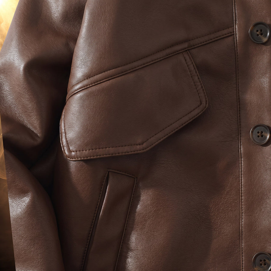 Vincenzo Sherpa-Lined Leather Button-Up Jacket for Men