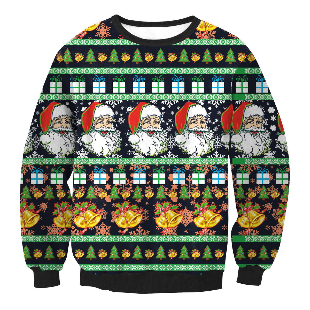 Orazio ugly Christmas sweater, Black Santa Fair Isle, front