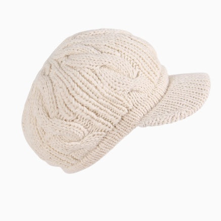 Angelica Wool Cable Knit Newsboy Hat for Women