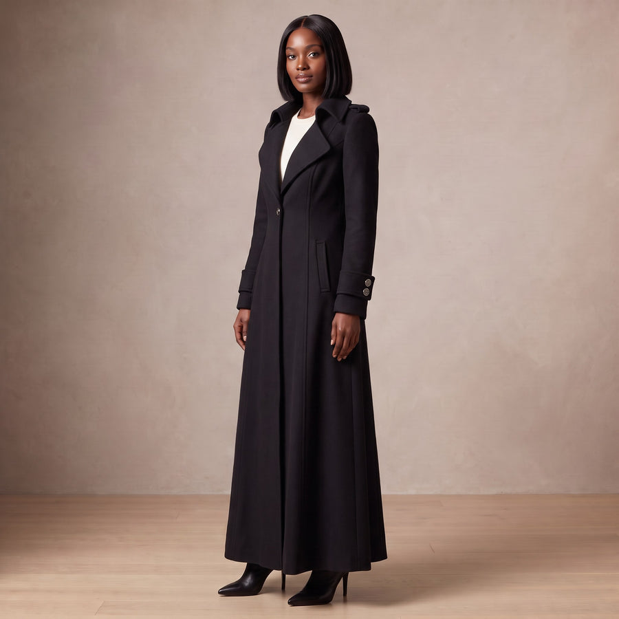 Lavinia Wide Lapel Wool Maxi Coat for Women