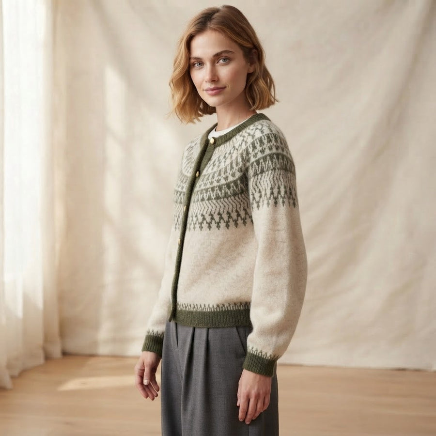 Giada Fair Isle Crew Neck Button Cardigan for Women