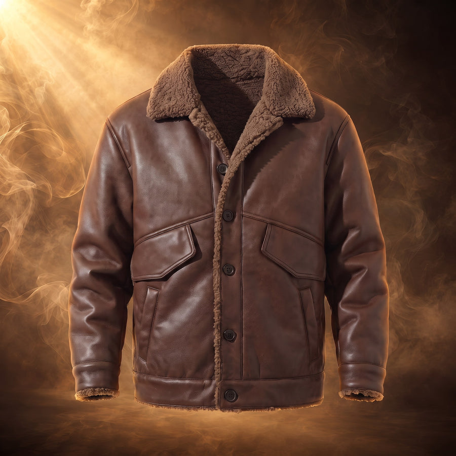 Vincenzo Sherpa-Lined Leather Button-Up Jacket for Men