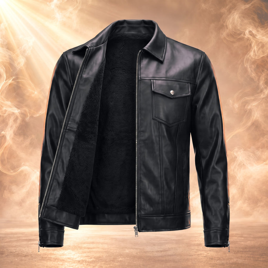 Rocco Leather Shirt Collar Zip Jacket for Men