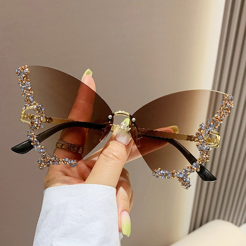 Iolanda Rhinestone Butterfly Rimless Sunglasses for Women