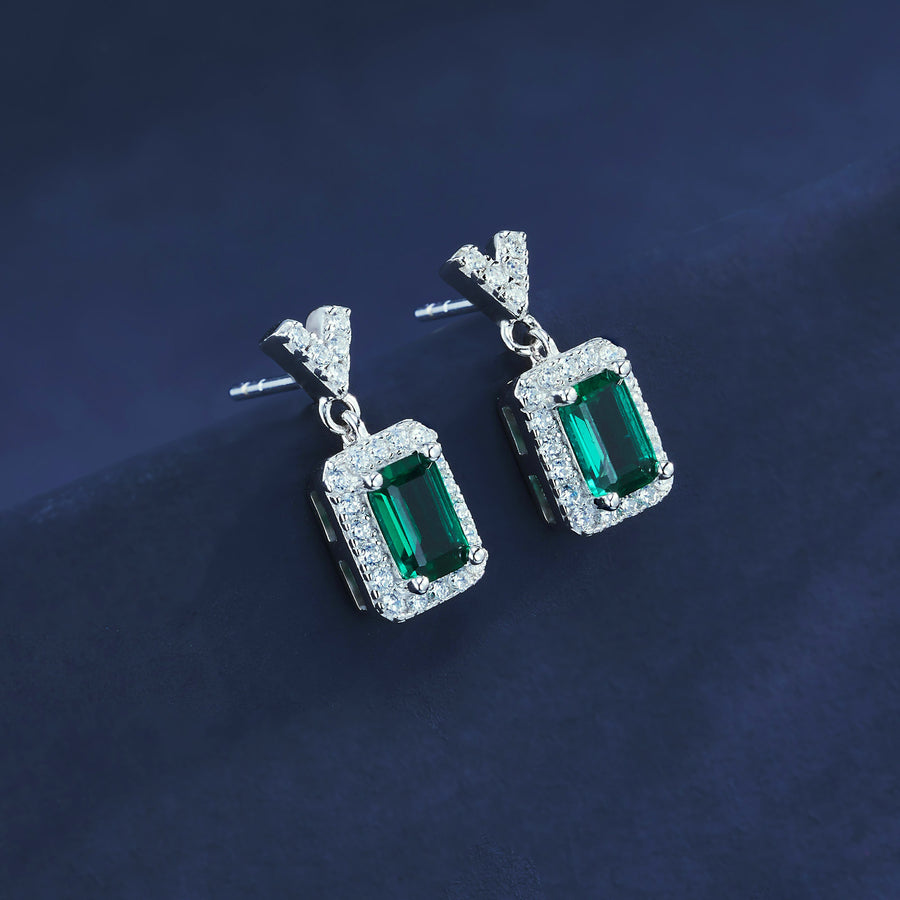 Arabella Sterling Silver Lab-Created Gemstone Halo Drop Earrings for Women
