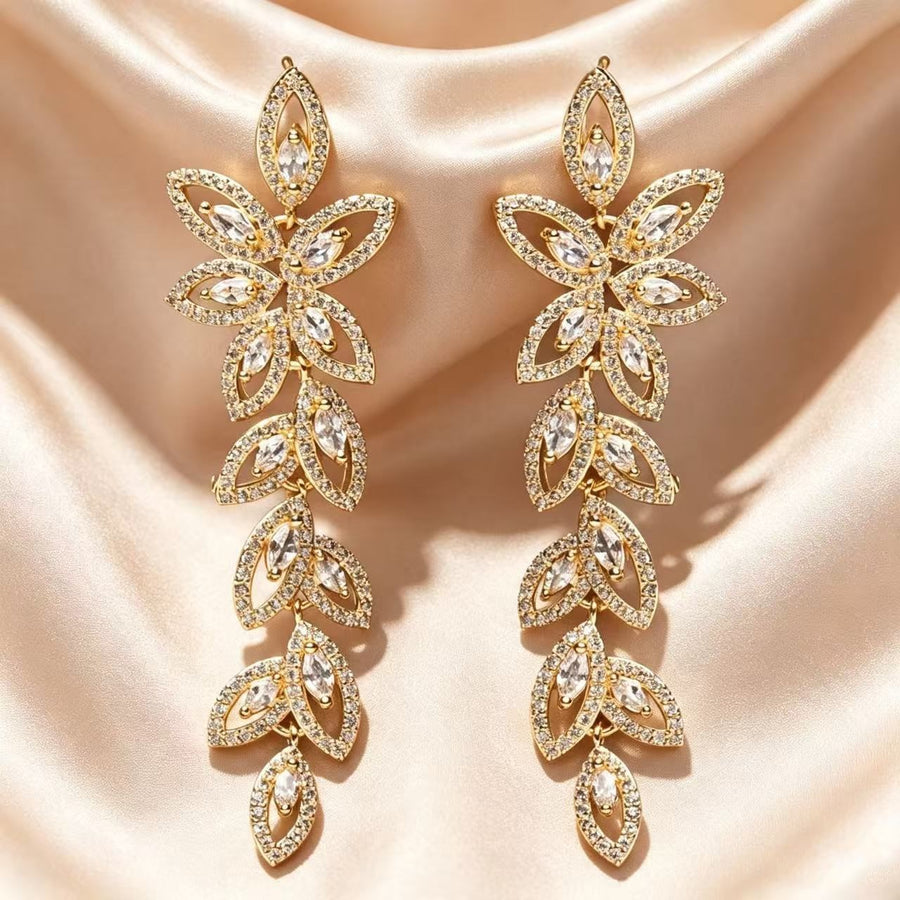Ginevra Floral Marquise Long Drop Earrings for Women