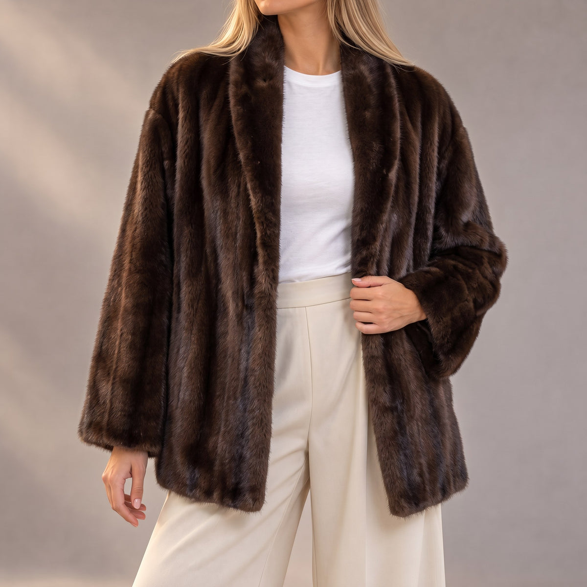 Viviana short plush fur coat in dark brown