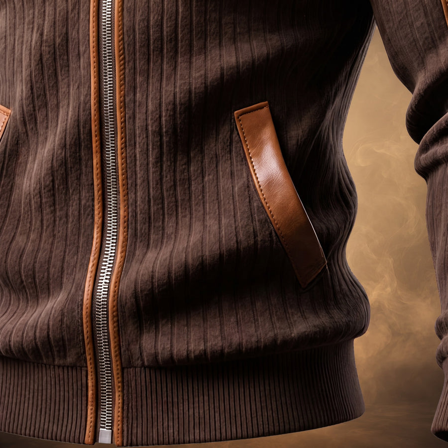 Ezio Velvet Stand Collar Zip Sweatshirt for Men